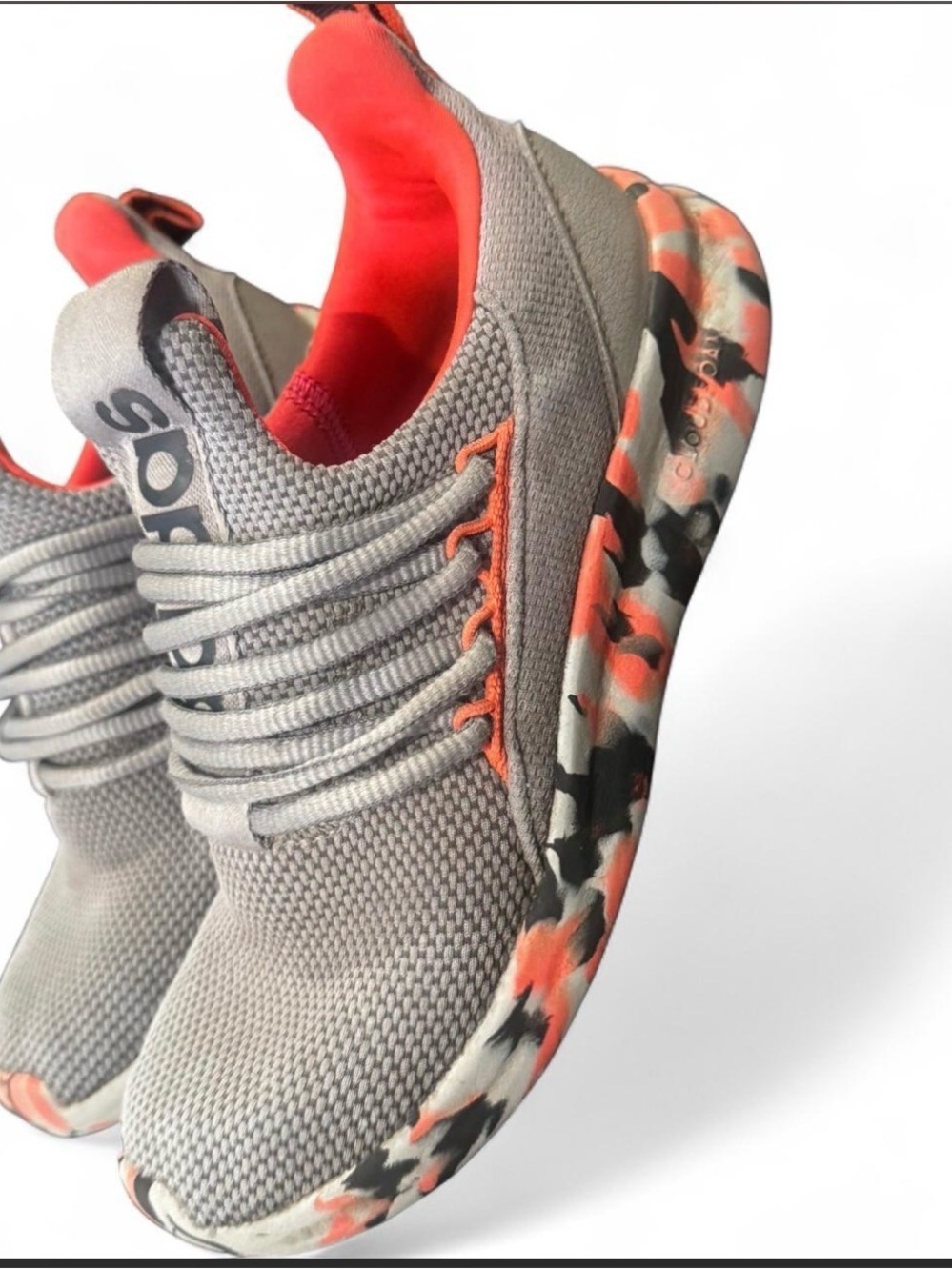 adidas Kids Gray and Coral Knit Sneakers